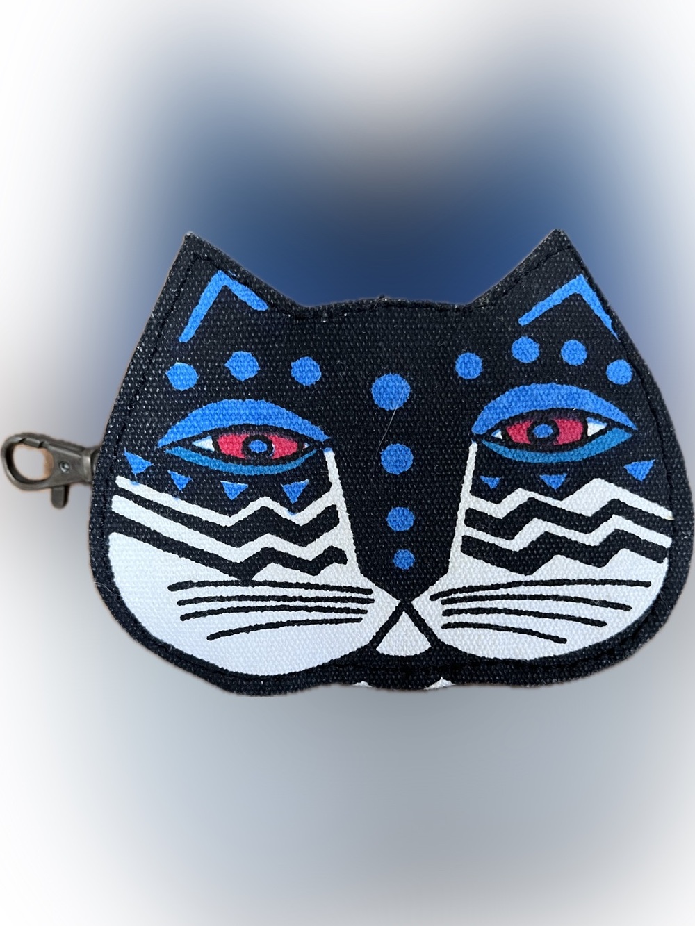 Laurel Burch Cat Face Coin Purse Zip Black White